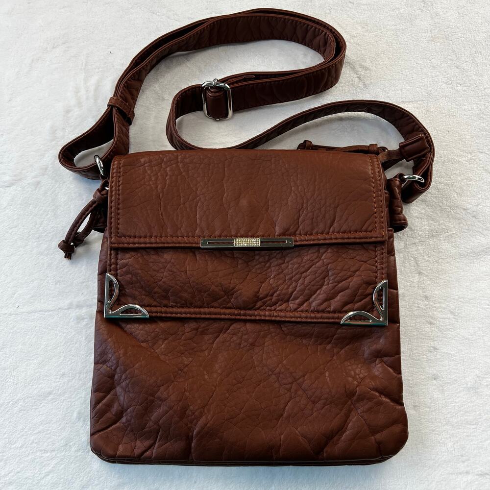 Double Flap Crossbody Purse Bag Brown Adjustable strap